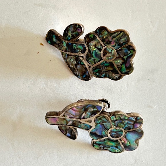 Vintage Sterling silver Abalone flower screw on earrings 925 handcrafted  in Mex - Picture 8 of 8